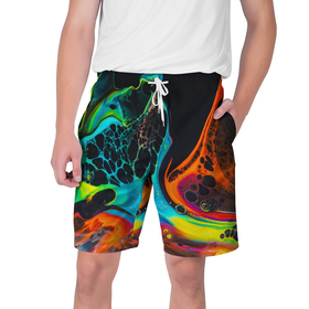 Мужские шорты 3D с принтом Цветная лава (краска) ,  полиэстер 100% | прямой крой, два кармана без застежек по бокам. Мягкая трикотажная резинка на поясе, внутри которой широкие завязки. Длина чуть выше колен | acid | кислота | лава | река | цвет | ярко