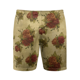 Мужские шорты спортивные с принтом Винтажные розы узор ,  |  | винтажные | ретро | розы | старые | узор | цветы