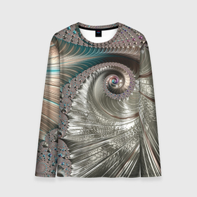 Мужской лонгслив 3D с принтом Fractal pattern   Spiral   Серебристый фрактал спираль в Новосибирске, 100% полиэстер | длинные рукава, круглый вырез горловины, полуприлегающий силуэт | Тематика изображения на принте: abstraction | fashion | fractal | pattern | spiral | vangard | абстракция | авангард | мода | спираль | узор | фрактал