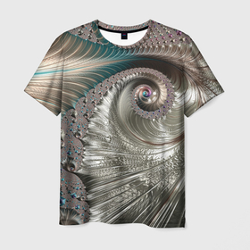 Мужская футболка 3D с принтом Fractal pattern   Spiral   Серебристый фрактал спираль в Санкт-Петербурге, 100% полиэфир | прямой крой, круглый вырез горловины, длина до линии бедер | abstraction | fashion | fractal | pattern | spiral | vangard | абстракция | авангард | мода | спираль | узор | фрактал