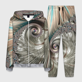 Мужской костюм 3D с принтом Fractal pattern   Spiral   Серебристый фрактал спираль в Новосибирске, 100% полиэстер | Манжеты и пояс оформлены тканевой резинкой, двухслойный капюшон со шнурком для регулировки, карманы спереди | abstraction | fashion | fractal | pattern | spiral | vangard | абстракция | авангард | мода | спираль | узор | фрактал