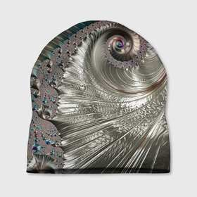 Шапка 3D с принтом Fractal pattern   Spiral   Серебристый фрактал спираль в Новосибирске, 100% полиэстер | универсальный размер, печать по всей поверхности изделия | abstraction | fashion | fractal | pattern | spiral | vangard | абстракция | авангард | мода | спираль | узор | фрактал