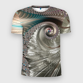 Мужская футболка 3D Slim с принтом Fractal pattern   Spiral   Серебристый фрактал спираль в Новосибирске, 100% полиэстер с улучшенными характеристиками | приталенный силуэт, круглая горловина, широкие плечи, сужается к линии бедра | abstraction | fashion | fractal | pattern | spiral | vangard | абстракция | авангард | мода | спираль | узор | фрактал