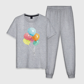 Мужская пижама хлопок с принтом Акварельные воздушные шары в Курске, 100% хлопок | брюки и футболка прямого кроя, без карманов, на брюках мягкая резинка на поясе и по низу штанин
 | акварель | воздушный шар | праздник | рисунок | шары