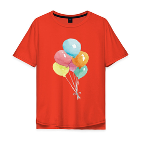 Мужская футболка хлопок Oversize с принтом Акварельные воздушные шары в Новосибирске, 100% хлопок | свободный крой, круглый ворот, “спинка” длиннее передней части | акварель | воздушный шар | праздник | рисунок | шары