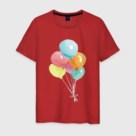 Мужская футболка хлопок с принтом Акварельные воздушные шары в Курске, 100% хлопок | прямой крой, круглый вырез горловины, длина до линии бедер, слегка спущенное плечо. | акварель | воздушный шар | праздник | рисунок | шары