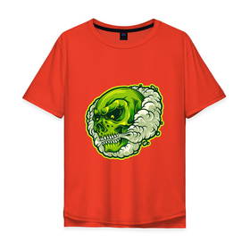 Мужская футболка хлопок Oversize с принтом Зелёный черепок в Белгороде, 100% хлопок | свободный крой, круглый ворот, “спинка” длиннее передней части | death | devil | halloween | horror | skull | zombie | демон | дьявол | зло | зомби | призрак | скелет | хоррор | хэллоуин | череп