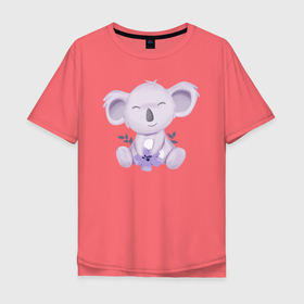 Мужская футболка хлопок Oversize с принтом Милая Коала Сидит С Цветком в Екатеринбурге, 100% хлопок | свободный крой, круглый ворот, “спинка” длиннее передней части | animals | beast | cute | koala | животные | звери | коала | милый