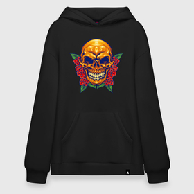 Худи SuperOversize хлопок с принтом Roses   Skull в Кировске, 70% хлопок, 30% полиэстер, мягкий начес внутри | карман-кенгуру, эластичная резинка на манжетах и по нижней кромке, двухслойный капюшон
 | death | devil | halloween | horror | skull | zombie | демон | дьявол | зло | зомби | призрак | розы | скелет | хоррор | хэллоуин | цветы | череп