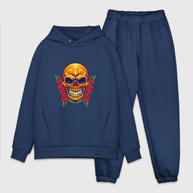 Мужской костюм хлопок OVERSIZE с принтом Roses   Skull ,  |  | death | devil | halloween | horror | skull | zombie | демон | дьявол | зло | зомби | призрак | розы | скелет | хоррор | хэллоуин | цветы | череп