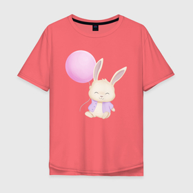 Мужская футболка хлопок Oversize с принтом Милый Крольчонок С Воздушным Шариком в Курске, 100% хлопок | свободный крой, круглый ворот, “спинка” длиннее передней части | animals | beast | cute | hare | rabbit | животные | заяц | звери | кролик | крольчонок | милый