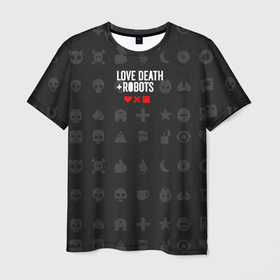 Мужская футболка 3D с принтом Love Death  Robots в Санкт-Петербурге, 100% полиэфир | прямой крой, круглый вырез горловины, длина до линии бедер | death | love | netflix | robots | любовь | роботы