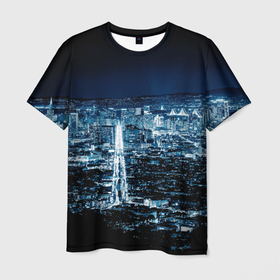 Мужская футболка 3D с принтом Ночной город (night city) в Белгороде, 100% полиэфир | прямой крой, круглый вырез горловины, длина до линии бедер | city | night | город | мегаполис | ночной | ночь | огни | фонари