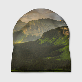 Шапка 3D с принтом Горы, лес, небо в Тюмени, 100% полиэстер | универсальный размер, печать по всей поверхности изделия | алтай | горы | деревья | лес | небо | природа | скалы