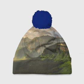Шапка 3D c помпоном с принтом Горы, лес, небо в Тюмени, 100% полиэстер | универсальный размер, печать по всей поверхности изделия | алтай | горы | деревья | лес | небо | природа | скалы