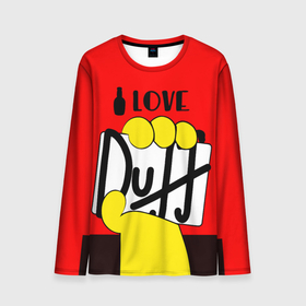 Мужской лонгслив 3D с принтом Love Duff в Белгороде, 100% полиэстер | длинные рукава, круглый вырез горловины, полуприлегающий силуэт | beer | duff | hand | homer | love | simpsons | гомер | даф | дафф | любовь | рука | симпсоны