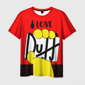 Мужская футболка 3D с принтом Love Duff , 100% полиэфир | прямой крой, круглый вырез горловины, длина до линии бедер | beer | duff | hand | homer | love | simpsons | гомер | даф | дафф | любовь | рука | симпсоны
