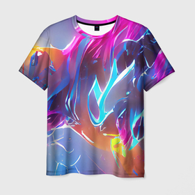 Мужская футболка 3D с принтом Грозовая буря в Белгороде, 100% полиэфир | прямой крой, круглый вырез горловины, длина до линии бедер | abstarction | bright | colors | lightning | thunder | абстракции | молнии | необычный | неон | разноцветный | фееричный | яркий