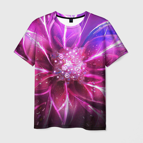 Мужская футболка 3D с принтом Неоновый Цветок | Neon Flower в Новосибирске, 100% полиэфир | прямой крой, круглый вырез горловины, длина до линии бедер | абстракт | абстракция | блеск | блестки | блестящий | глиттер | лучи | неон | праздничное | свет | текстура | узоры | фон | цветы