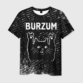 Мужская футболка 3D с принтом Burzum   Rock Cat в Санкт-Петербурге, 100% полиэфир | прямой крой, круглый вырез горловины, длина до линии бедер | band | burzum | metal | rock | бурзум | группа | кот | краска | краски | рок | рок кот