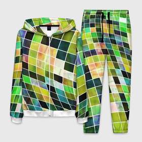 Мужской костюм 3D с принтом Разноцветные квадраты | All Color Squares в Тюмени, 100% полиэстер | Манжеты и пояс оформлены тканевой резинкой, двухслойный капюшон со шнурком для регулировки, карманы спереди | 3d | 3d graphics | 3d графика | 3д | background | illusion | optical illusions | squares | textured | витраж | геометрия | графика | иллюзии | квадраты | паттерны | узоры | фон