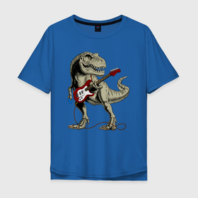 Мужская футболка хлопок Oversize с принтом Динозавр рокер , 100% хлопок | свободный крой, круглый ворот, “спинка” длиннее передней части | dino | dinosaur | tyrannosaurus | tyrex | архозавр | гитара | дино | динозавр | динозавры | рок | тираннозавр | тирекс | юрский период | ящер