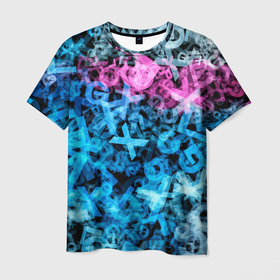 Мужская футболка 3D с принтом Хаос из букв в Санкт-Петербурге, 100% полиэфир | прямой крой, круглый вырез горловины, длина до линии бедер | abstraction | chaos | color | form | letters | абстракт | абстракция | буквы | множество | паттерн | сочно | узоры | форма | хаос | цвет