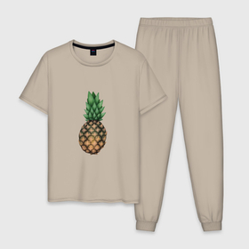 Мужская пижама хлопок с принтом рисунок Ананас в Тюмени, 100% хлопок | брюки и футболка прямого кроя, без карманов, на брюках мягкая резинка на поясе и по низу штанин
 | ананас | веган | веганизм | вегетарианство | еда | лето | отдых | отпуск | пляж | тропики | фрукт | фрукты