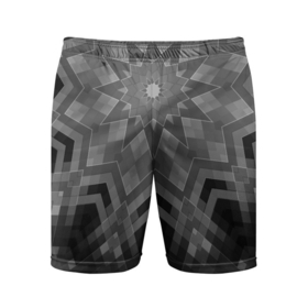 Мужские шорты спортивные с принтом Серый геометрический орнамент калейдоскоп в Белгороде,  |  | grey | kaleidoscope | ornament | геометрический | черно белый