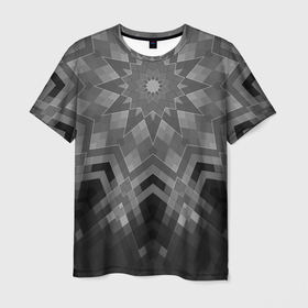 Мужская футболка 3D с принтом Серый геометрический орнамент калейдоскоп в Белгороде, 100% полиэфир | прямой крой, круглый вырез горловины, длина до линии бедер | grey | kaleidoscope | ornament | геометрический | черно белый