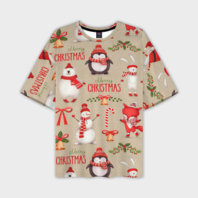 Мужская футболка OVERSIZE 3D с принтом СЧАСТЛИВОГО РОЖДЕСТВА ( MERRY CHRISTMAS) в Белгороде,  |  | дед мороз | елка | заяц | зима | каникулы | лиса | медведь | олени | пингвин | праздник | праздничный | снег | цитата