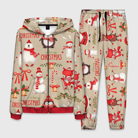 Мужской костюм 3D с принтом СЧАСТЛИВОГО РОЖДЕСТВА ( MERRY CHRISTMAS) в Екатеринбурге, 100% полиэстер | Манжеты и пояс оформлены тканевой резинкой, двухслойный капюшон со шнурком для регулировки, карманы спереди | дед мороз | елка | заяц | зима | каникулы | лиса | медведь | олени | пингвин | праздник | праздничный | снег | цитата