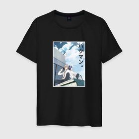 Мужская футболка хлопок с принтом Моритака и Акито на крыше в Тюмени, 100% хлопок | прямой крой, круглый вырез горловины, длина до линии бедер, слегка спущенное плечо. | Тематика изображения на принте: akito takagi | anime | bakuman | moritaka mashiro | акито такаги | аниме | анимэ | бакуман | моритака масиро