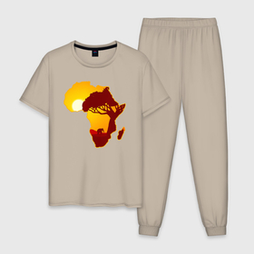 Мужская пижама хлопок с принтом Африканский континент в Петрозаводске, 100% хлопок | брюки и футболка прямого кроя, без карманов, на брюках мягкая резинка на поясе и по низу штанин
 | elephant | азиатский слон | африка | животное | зверь | индийский слон | континент | слон | слоненок | слоник | слониха | слоны | слоняра | уши | хобот | элефант