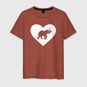 Мужская футболка хлопок с принтом Слоненок в сердце в Екатеринбурге, 100% хлопок | прямой крой, круглый вырез горловины, длина до линии бедер, слегка спущенное плечо. | Тематика изображения на принте: elephant | азиатский слон | животное | зверь | индийский слон | слон | слоненок | слоник | слониха | слоны | слоняра | уши | хобот | элефант
