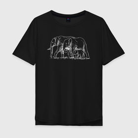 Мужская футболка хлопок Oversize с принтом Семья слонов в Санкт-Петербурге, 100% хлопок | свободный крой, круглый ворот, “спинка” длиннее передней части | elephant | азиатский слон | животное | зверь | индийский слон | слон | слоненок | слоник | слониха | слоны | слоняра | уши | хобот | элефант