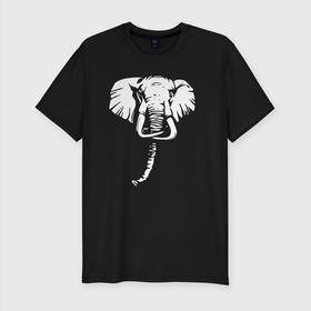 Мужская футболка хлопок Slim с принтом Слон (голова) в Петрозаводске, 92% хлопок, 8% лайкра | приталенный силуэт, круглый вырез ворота, длина до линии бедра, короткий рукав | Тематика изображения на принте: elephant | азиатский слон | животное | зверь | индийский слон | слон | слоненок | слоник | слониха | слоны | слоняра | уши | хобот | элефант