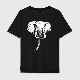 Мужская футболка хлопок Oversize с принтом Слон (голова) в Екатеринбурге, 100% хлопок | свободный крой, круглый ворот, “спинка” длиннее передней части | elephant | азиатский слон | животное | зверь | индийский слон | слон | слоненок | слоник | слониха | слоны | слоняра | уши | хобот | элефант
