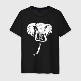 Мужская футболка хлопок с принтом Слон (голова) в Петрозаводске, 100% хлопок | прямой крой, круглый вырез горловины, длина до линии бедер, слегка спущенное плечо. | elephant | азиатский слон | животное | зверь | индийский слон | слон | слоненок | слоник | слониха | слоны | слоняра | уши | хобот | элефант