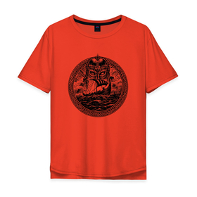 Мужская футболка хлопок Oversize с принтом Славянский Варяг в Новосибирске, 100% хлопок | свободный крой, круглый ворот, “спинка” длиннее передней части | варяг | викинг | воин | ладья | славянин | славянский | язычество | язычник