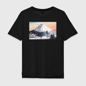 Мужская футболка хлопок Oversize с принтом Katsuyama Neighborhood (Гора Фудзи) в Екатеринбурге, 100% хлопок | свободный крой, круглый ворот, “спинка” длиннее передней части | japan | винтаж | горы | природа | фудзи | япония | японская анимация | японская эстетика | японский | японский стиль