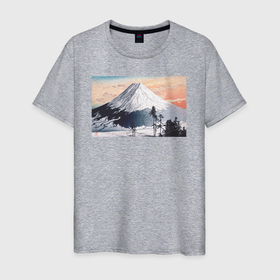 Мужская футболка хлопок с принтом Katsuyama Neighborhood (Гора Фудзи) в Екатеринбурге, 100% хлопок | прямой крой, круглый вырез горловины, длина до линии бедер, слегка спущенное плечо. | japan | винтаж | горы | природа | фудзи | япония | японская анимация | японская эстетика | японский | японский стиль