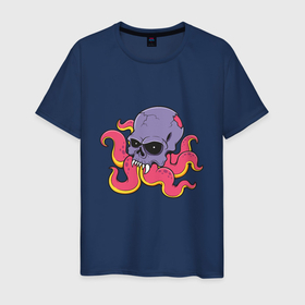 Мужская футболка хлопок с принтом Skull Octopus в Тюмени, 100% хлопок | прямой крой, круглый вырез горловины, длина до линии бедер, слегка спущенное плечо. | Тематика изображения на принте: death | devil | halloween | horror | octopus | skull | zombie | демон | дьявол | зло | зомби | осьминог | призрак | скелет | хоррор | хэллоуин | череп