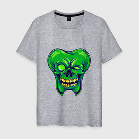 Мужская футболка хлопок с принтом Зубной Череп в Екатеринбурге, 100% хлопок | прямой крой, круглый вырез горловины, длина до линии бедер, слегка спущенное плечо. | death | devil | halloween | horror | skull | zombie | демон | дьявол | зло | зомби | зуб | зубы | призрак | скелет | хоррор | хэллоуин | череп