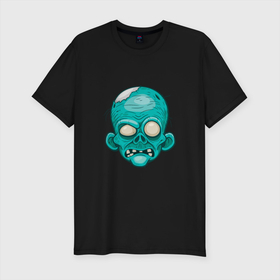 Мужская футболка хлопок Slim с принтом Fear Zombie в Курске, 92% хлопок, 8% лайкра | приталенный силуэт, круглый вырез ворота, длина до линии бедра, короткий рукав | death | devil | halloween | horror | skull | zombie | демон | дьявол | зло | зомби | призрак | скелет | хоррор | хэллоуин | череп