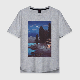 Мужская футболка хлопок Oversize с принтом Lake Chuzenji (Озеро Чузендзи) в Тюмени, 100% хлопок | свободный крой, круглый ворот, “спинка” длиннее передней части | japan | винтаж | горы | озеро | пейзаж | природа | фудзи | япония | японская | японская анимация | японская эстетика | японский стиль