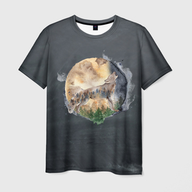 Мужская футболка 3D с принтом волк  на  фоне луны в Тюмени, 100% полиэфир | прямой крой, круглый вырез горловины, длина до линии бедер | wolf | волк | волк на фоне луны | волчица | луна