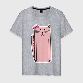 Мужская футболка хлопок с принтом Розовая кошечка в Петрозаводске, 100% хлопок | прямой крой, круглый вырез горловины, длина до линии бедер, слегка спущенное плечо. | кот | котенок | котик | кошечка | кошка | розовая