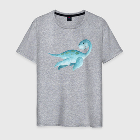 Мужская футболка хлопок с принтом Плавающий динозаврик в Тюмени, 100% хлопок | прямой крой, круглый вырез горловины, длина до линии бедер, слегка спущенное плечо. | dino | дино | динозавр | динозаврик | плавающий динозаврик