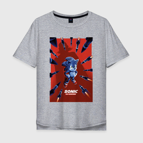 Мужская футболка хлопок Oversize с принтом The hedgehog в Екатеринбурге, 100% хлопок | свободный крой, круглый ворот, “спинка” длиннее передней части | hedgehog | rocket | shadow | sonic | ёж | ёжик | рокеты | соник | тень